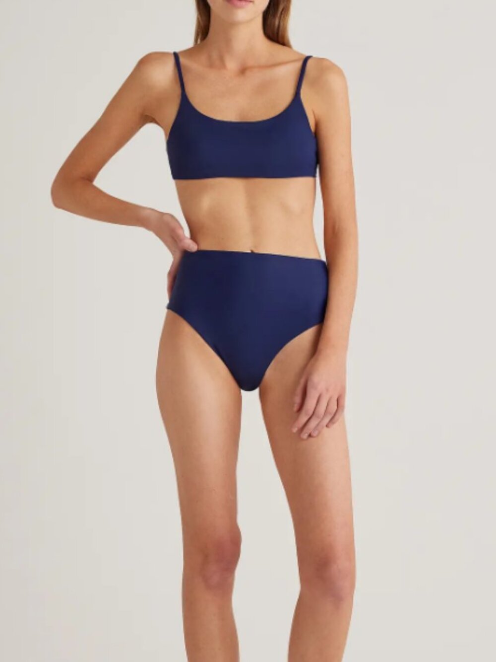 Quince Italian High-Rise Bikini Bottom in Deep Navy, Size M - NWT
